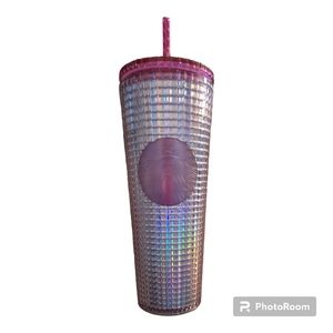 Starbucks 2023 Iridescent Pink Silver Bubblegum Grid Cold Tumbler- NEW